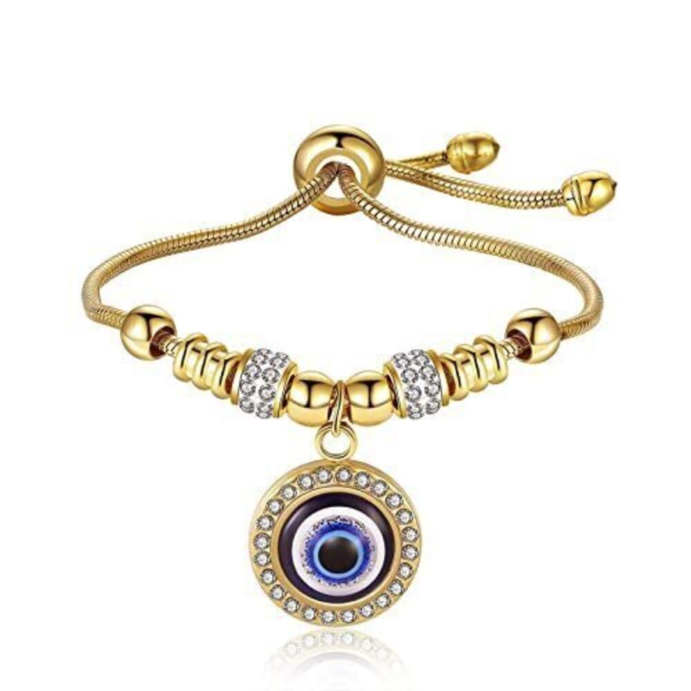 1046 Gold Evil Eye Bracelets 18k Gold Plated Adjustable Gold Evil Eye Charm